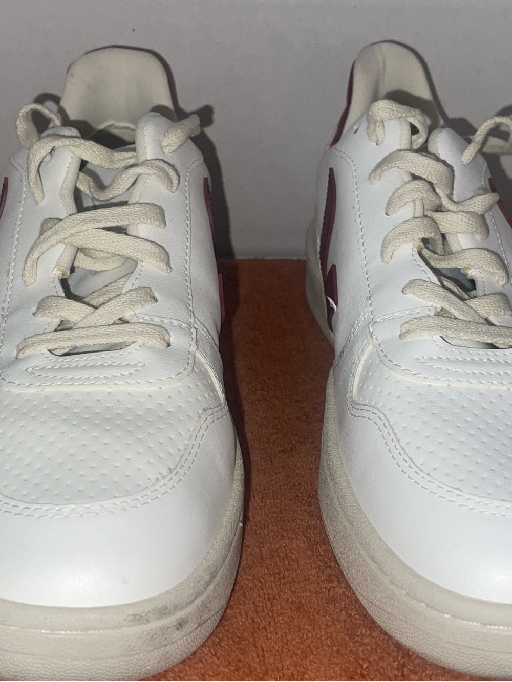 Veja White Sneakers with Burgundy Accents